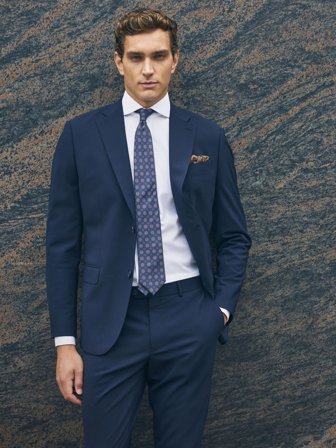 John Henric Men's Dark Blue Suit Stretch Wool Mix Size