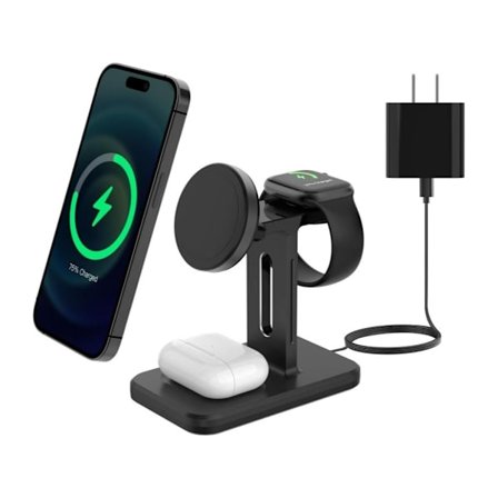 Trådlös laddare Pcb 3 i 1 Iphone laddningsstation för Iphone Iwatch Svart