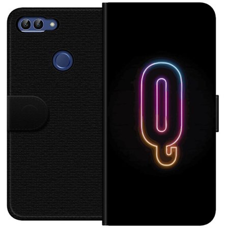 Yhteensopiva Lompakkokotelo Huawei Huawei P smart Minimalistinen neonkirjain Q kirkkaissa väreissä tummaa taustaa vasten