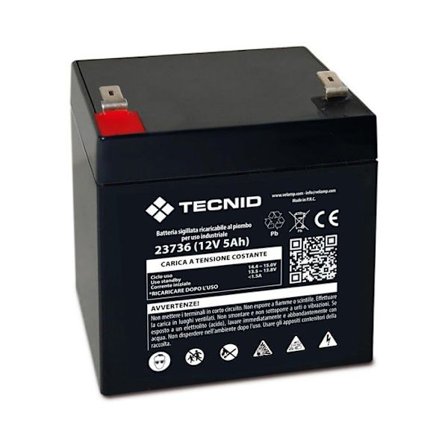 Batterier - Laddningsbart blybatteri, Faston-anslutningar, 12 V, 5 Ah. För omvandlare, larm system, fritid...