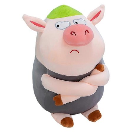 Söpö sika vihreillä hiuksilla vihainen sika pehmolelu sikkanukke tyyny ristissä olevat kädet sika nukke lahja-harmaa