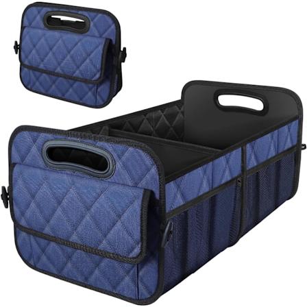 Bil bagagerumsorganisering til SUV, bilorganisering og opbevaring med 6 store lommer, biltilbehør til kvinder/mænd 50L vandtæt polyester (mørkeblå) 