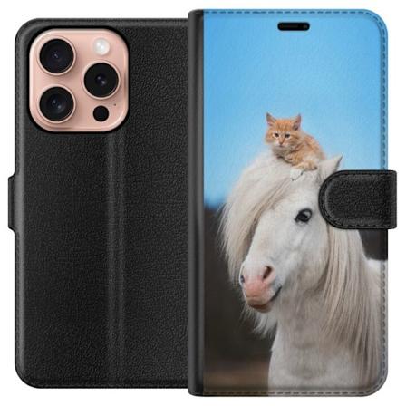 Apple iPhone 16 Pro Lompakkokotelo Kissa ja Hevonen