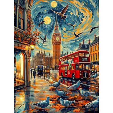 Diamond Art Kits til voksne London, 5D By Diamond Painting Kits til begyndere, DIY London Landskab Fuld Runde Prikker Bor til Gave Hjem Vægindretning