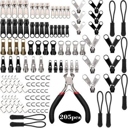 205 Delars Reparationssats för Dragkedjor - Laga Kläder Enkelt