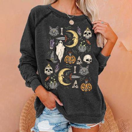 Kvinnor Printed Halloween Pullover Långärmad Jumper Toppar