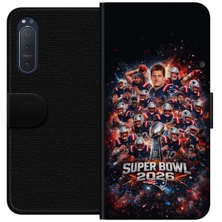 Kompatibel Tegnebogsetui til Sony Xperia 5 II Super Bowl 2026 plakat med New England Patriots og NFL-pokal i eksplosiv sportsdesign
