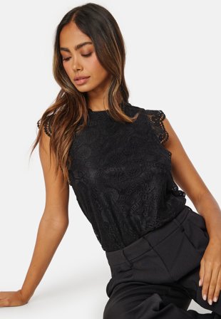 Pieces Pcolline SL Lace Top Black Vaatteet