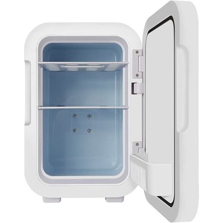 Portable Kosmetikkjøleskap med Sminkespeil og LED-lys, Mini 8L Kjøleskap med Kjøle- og Varmefunksjon, 2-i-1 Liten Fryser