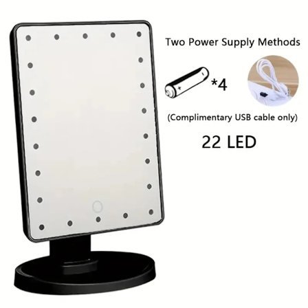 1 st LED skrivbords nattlampa sminkspegel skrivbord 360 graders roterande förvaring beröringskänslig sminkspegel Svart 22 ljus