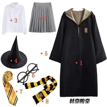 Harry Potter 8-pak Cosplay Sæt til Voksne og Børn - Halloween, Jul Gave M Hufflepuff