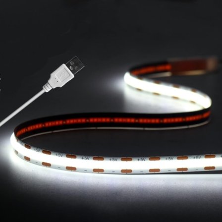 USB LED TV Bakgrunnsbelysning, 400 LED Kald Hvit 6500K Dimbar LED Stripe 5V, CRI90+ COB LED Stripe LED Stripe Lyskjede 1M