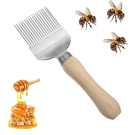 Hunajahaarukka, ruostumattomasta teräksestä valmistettu mehiläispesähaarukka kahvalla, hunajakaavin, mehiläispesän hunajakauha, hunajakenno, 