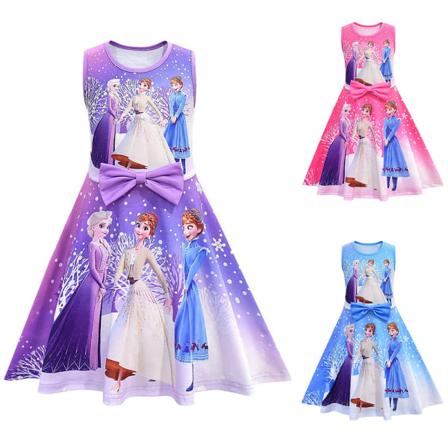 Fryst Barnklänning - Sommar Sleeveless Prinsessa Klänning Pink 100CM