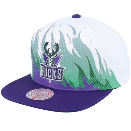 Mitchell & Ness - NBA - White - snapback - Cap - Milwaukee Bucks Hot Fire White Snapback - Hatstore