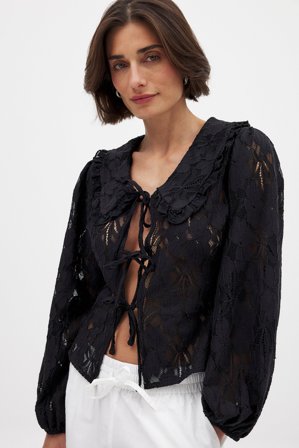 NA-KD Blouse à manches ballon et col - - Noir - XL (EU 46)