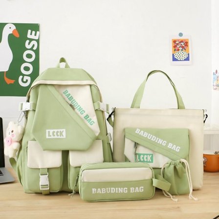 Student Skolväska Fyrdelad Skolväska Kvinnlig Grundskole Mori Ryggsäck Lätt Stor Kapacitet College Student Ryggsäck Manlig-Grön