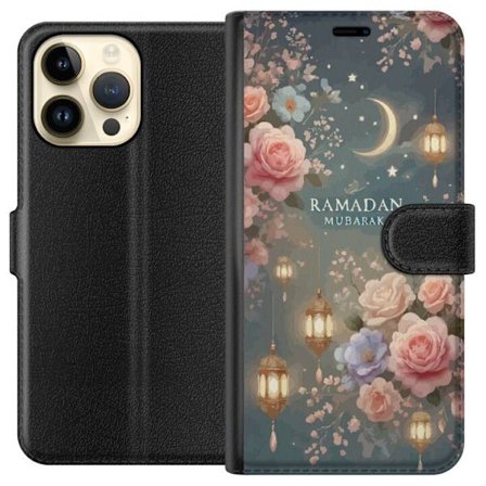 Yhteensopiva Lompakkokotelo Apple iPhone 14 Pro Max Stjärnklar natt med gyllene kupoler och halvmåne över upplyst moské