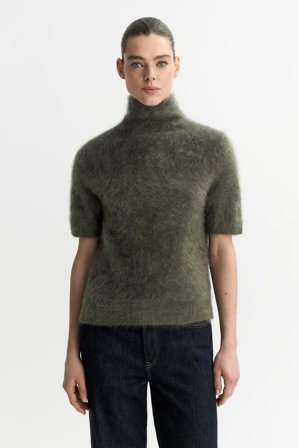 Soft Goat - Brushed short sleeve turtleneck - Women cashmere sweater - XL - Olive