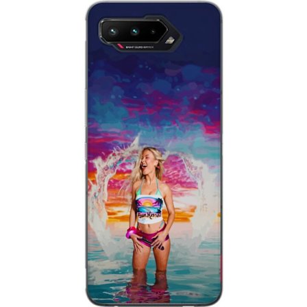 Kompatibel Mobilcover til Asus ROG Phone 5 Blond kvinde i farverigt strandtøj, der leger i havet ved solnedgang