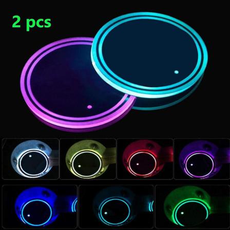 LED-mugghållarlampor, 2 st LED-bilunderlägg med 7 färger Självlysande Ljus Cup Pad, USB Laddningsmatta för Underlägg Tillbehör Interiör Dekoration