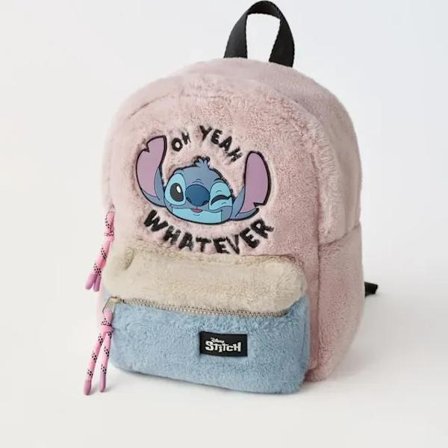 Disney Ny Ryggsäck Förskola Skolväska Barnväska för Pojkar och Flickor Stitch Plysch Färgblock Ryggsäck Stitch