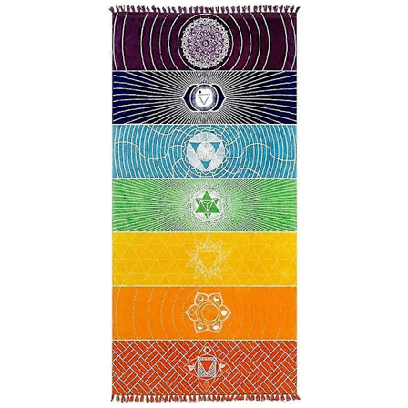 Stribet Strandhåndklæde Svømmebad Tæppe Camping Sport Yoga Måtte med Kvaster-ZZY