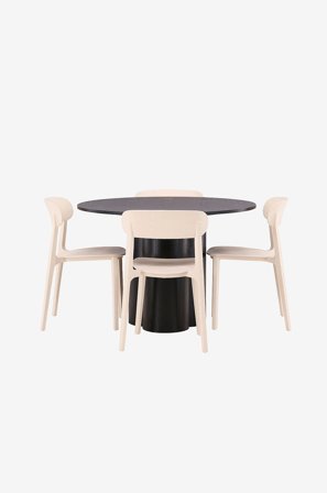 Venture Home - Ruokailuryhmä Olivia ja ruokapöydän tuolit Åstol, 4 kpl - Musta - Ruokailuryhmä 4 hengelle - - Homeroom