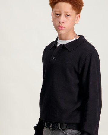 Grunt GRHam LS Polo Knit Svart Genser Gutt - Kids Brand Store