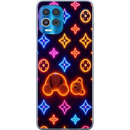 Kompatibelt Mobilskal till Motorola Motorola Edge S Neonfärgat lyxmönster med glödande nalle i pop art-estetik