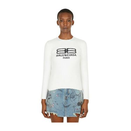 Balenciaga, Round-neck Knitwear Biały, Kobieta, Rozmiar: S