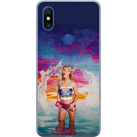 Kompatibelt Mobildeksel til Xiaomi Mi Mix 3 Blond kvinne i fargerik strandantrekk som leker i havet ved solnedgang