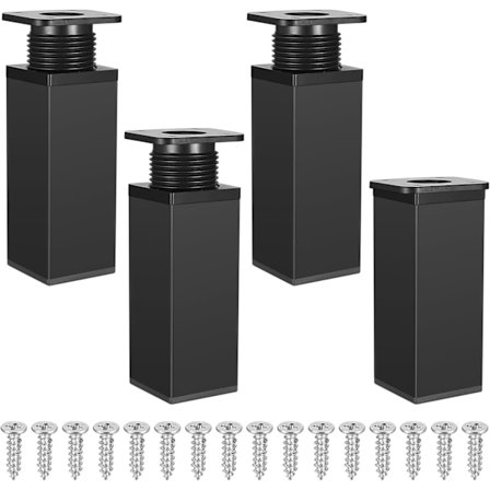 4 stk. Justerbare Skabsben, Justerbar Højde 0-20 mm Bordben, Justerbare Fødder til Køkken, Sofa og Møbler, Sølv (10 cm Sort) Sort