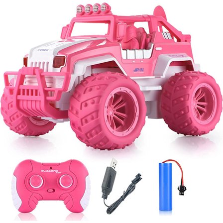 1:12 Skala Jeep Fjernstyrt Bil, 40 Minutters Spilletid 2.4Ghz LED Lys Off-Road Rosa Monster RC Biler med Automodus, Oppbevaring