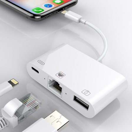 Multiport-adapter til iPhone og iPad med Lightning til Ethernet