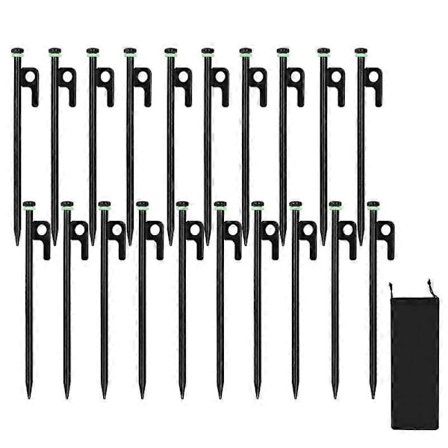 20 teltplugger, 20 cm kraftige teltplugger med oppbevaringspose