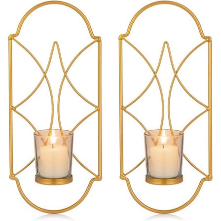 Sett med 2 (gull) lysestaker telysestake veggmontert