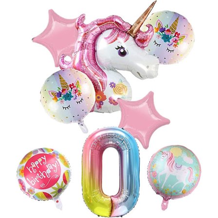 Enhörningsballonger för 10/20/30/40/50/60/70/80/90/100 (endast siffra 0)