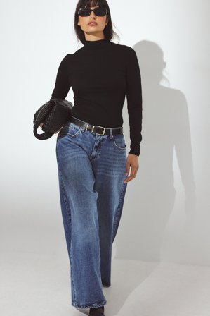 NA-KD Jean taille mi avec empiècements - Jeans taille mi-haute - Bleu - EU 32