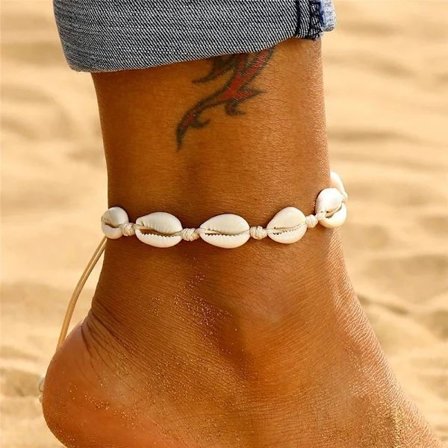 Ankelkæde med hvide muslingeskaller - kan også bruges som armbånd - FA13 - hvid