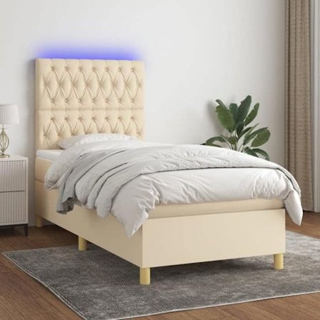 Maison Exclusive - Seng med lameller og madras samt LED Creme 80x200cm Stof