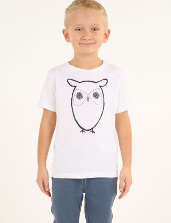 Knowledge Cotton Apparel Big Owl T-Shirt - Gots/Vegan - White - 110-116/