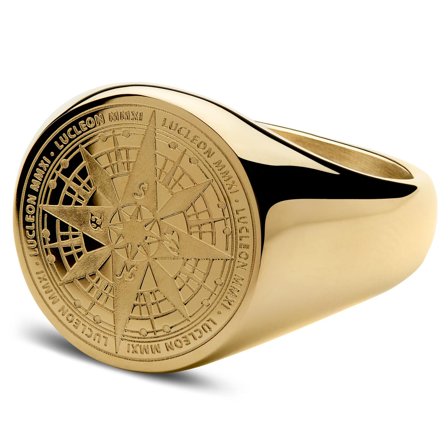 Gold-tone Surgical Steel Compass Signet Ring for Men - Signet rings