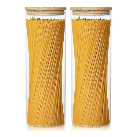 Two-Piece Glass Pasta Canister Set with Bamboo Lid - Kitchen Food Storage