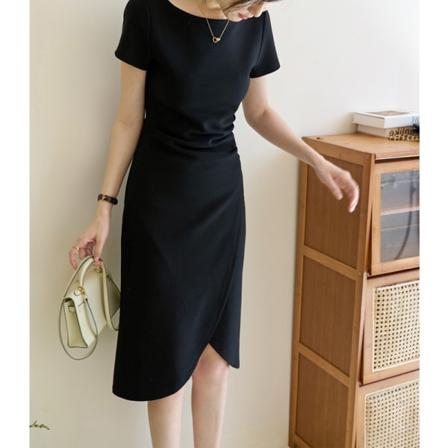 Oregelbunden midjekontrollerad Slim Fit Bantning Fransk stil Temperament Fashionabla mångsidiga kortärmade Black S