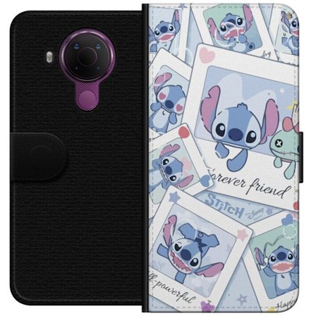 Yhteensopiva Lompakkokotelo Nokia 5.4 Unelmoivat pilvet vaaleanpunaisina, lila ja sinisen sävyissä, kimaltelevine tähtineen ja pehmeän satumaisen tunn