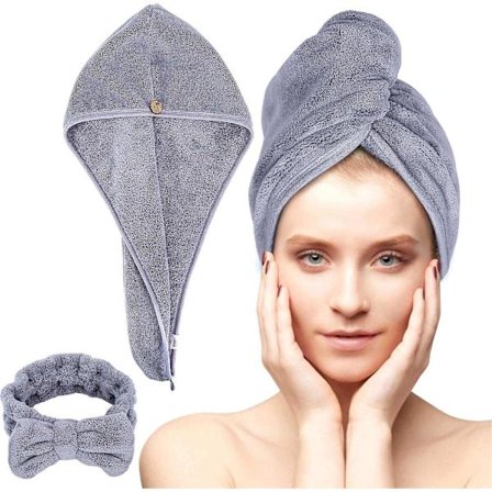Mikrokuituinen set - Anti Frizz Microfiber-hiuspyyhe kiharaisille pitkille hiuksille kuivauspyyhkeille-Qu