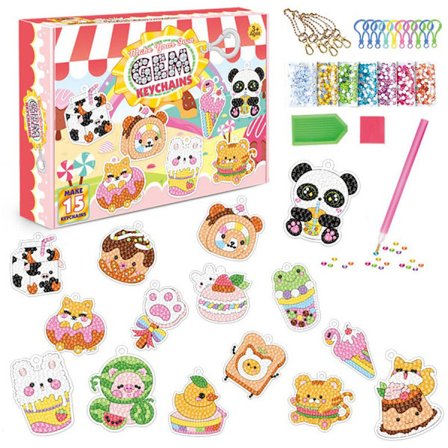 Timanttitaideavaimenperät lapsille, 15 kpl DIY-timanttitaidemaalausavaimenperät tytöille Syntymäpäiväavaimenperä Gem-avaimenperä lapsille 8-12-