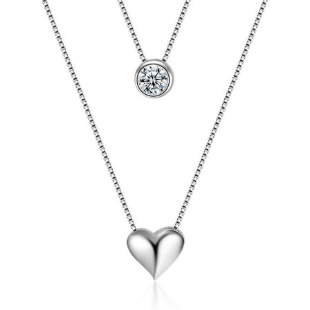 Halsband med dubbla hjärtan i 925 silver, dubbelt halsband