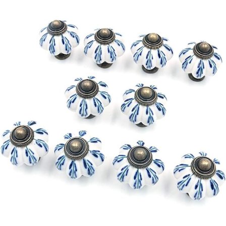 Set med 10 dörrknoppar i keramik, vintage stil, shabby chic stil, kunglig blå